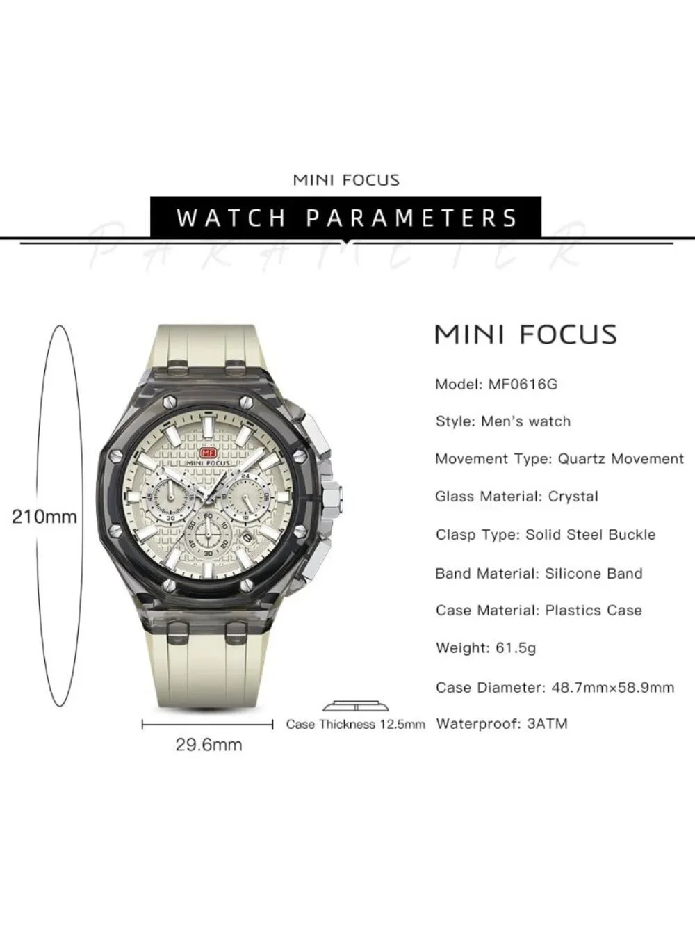 Men's Off White Analog Quartz Unique Transparent Mutifunction Waterproof Watch